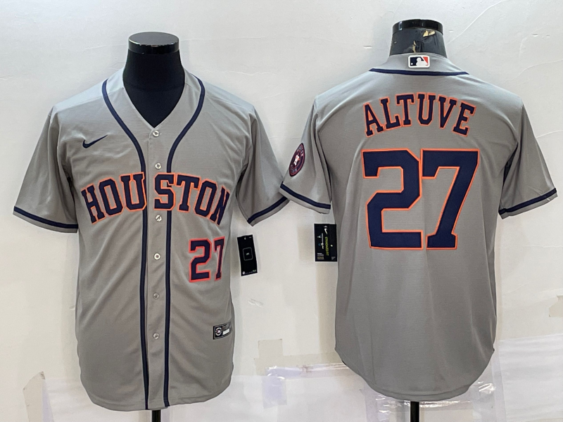 Men's Houston Astros #27 Jose Altuve Grey With Patch Cool Base Stitched Jersey Men's Houston Astros #27 Jose Altuve Grey With Patch Cool Base Stitched Jersey